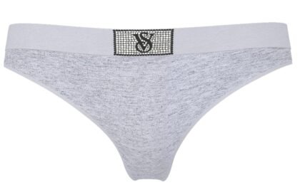 Victoria’s Secret – Logo Cotton Shine Patch Thong Panty – Medium Heather Grey talla m