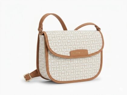Tommy Hilfiger – Bolso Crossbody Beige Monogram para Mujer