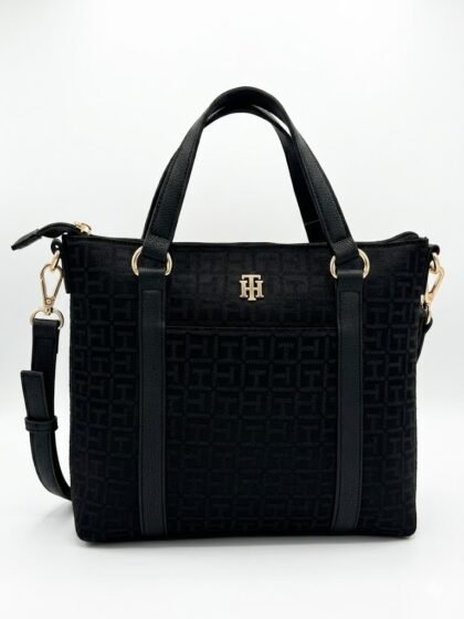 Tommy Hilfiger – Bolso Satchel Negro Monogram para Mujer