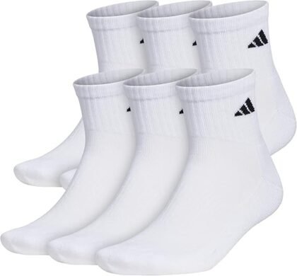 Adidas Men’s Athletic Cushioned Quarter Socks medias blancas – Pack de 6 – Talla L