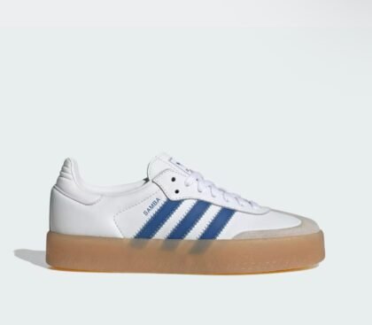 Adidas Sambae para Mujer – Zapatos Blanco con Rayas Azules – Estilo Clásico y Moderno