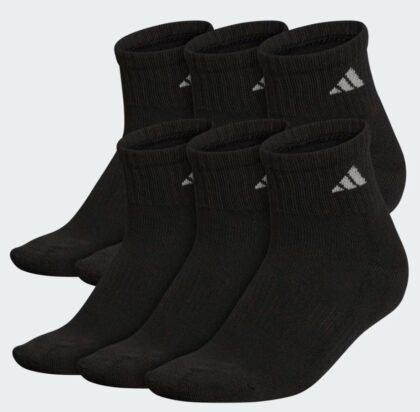 Athletic Cushioned Quarter Socks – Pack de 6 Pares – Calcetines MEDIAS BLACK NEGRAS Deportivos Acolchados