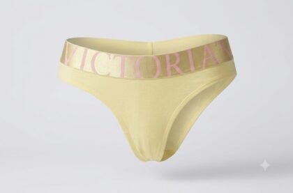 Victoria’s Secret Exploded Logo Cotton Thong Panty – Tanga de Algodón amarilla rosa