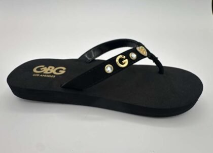 GBG Los Angeles – Chancletas para Mujer – Negro con Detalles Dorados – Talla 6