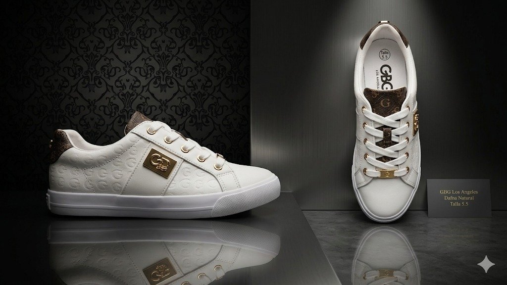 GBG Los Angeles Dafna – Zapatillas Blancas con Detalles Marrón y Dorado – Talla 5.5 - Image 4