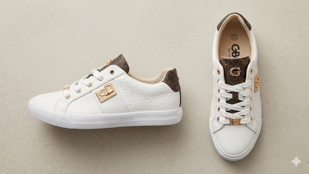 GBG Los Angeles Dafna – Zapatillas Blancas con Detalles Marrón y Dorado – Talla 5.5 - Image 2