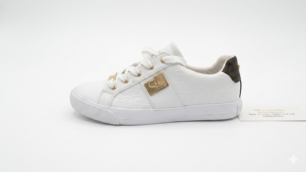 GBG Los Angeles Dafna – Zapatillas Blancas con Detalles Marrón y Dorado – Talla 5.5