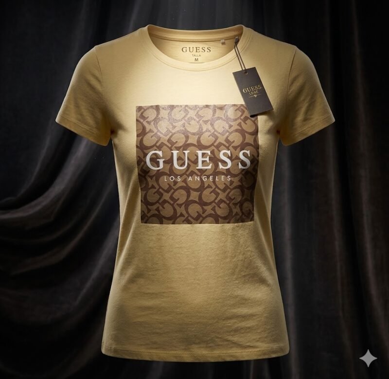 Guess Factory Monogram Logo Tee Amarilla – Franela Mujer Talla M - Image 3