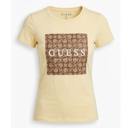 Guess Factory Monogram Logo Tee Amarilla – Franela Mujer Talla M