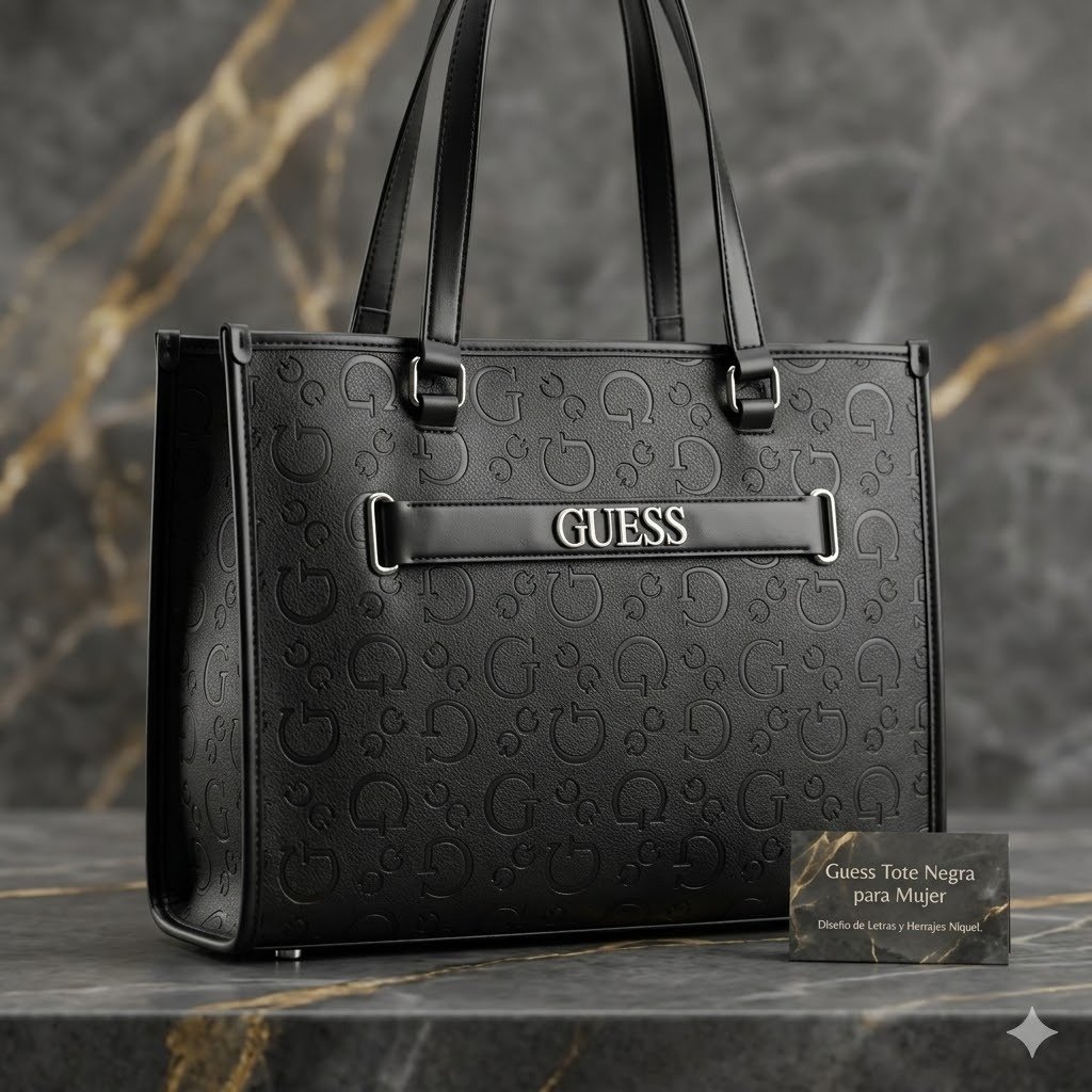 Guess Tote Negra para Mujer – Bolsa de Hombro con Diseño de Letras – Color Negro - Image 4