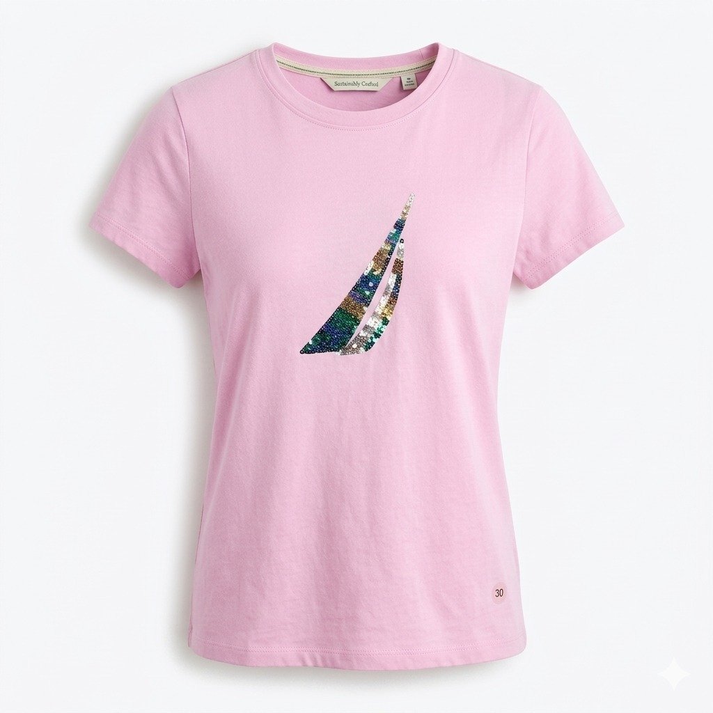 Nautica Women’s Sustainably Crafted Sequin J‑Class Gradient Graphic T‑Shirt – Multi