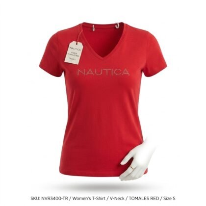 Nautica V‑Neck T‑Shirt Tomales Red – Franela Roja Mujer Talla S