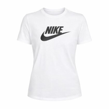 Nike Sportswear Essential Logo Tee para Mujer – Blanca con Logo Negro – Talla M