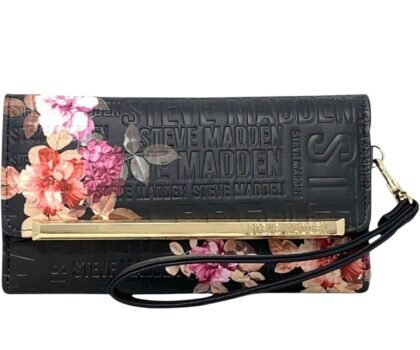 Steve Madden – Billetera Trifold para Mujer – Negro con Flores