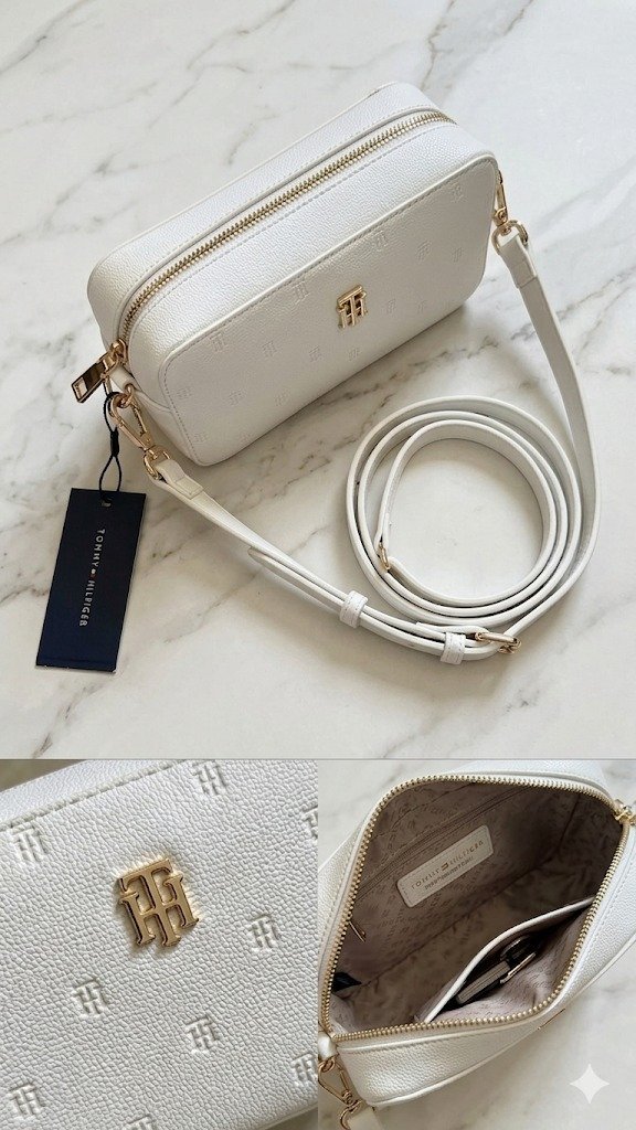 Tommy Hilfiger Bandolero Crossbody Blanco Monogram con Logo Dorado – XW07I55I00YBBH - Image 3