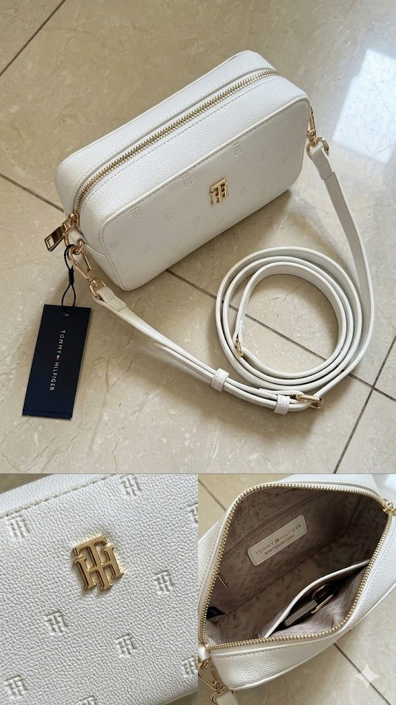 Tommy Hilfiger Bandolero Crossbody Blanco Monogram con Logo Dorado – XW07I55I00YBBH - Image 2