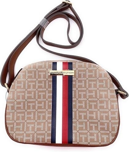 Tommy Hilfiger Brown Women's Crossbody Shoulder Bag - bolso bandolero - TH Logo Metal - Women's Handbag