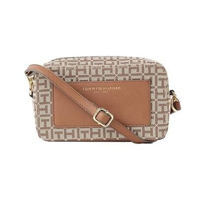 Tommy Hilfiger Jacquard Sling Bag Brown XL – Bolso Bandolero Crossbody para Mujer