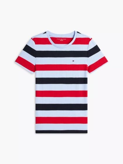 Tommy Hilfiger Rugby Stripe Crewneck T‑Shirt Light Blue – Talla S