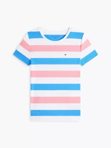 Tommy Hilfiger Rugby Stripe Crewneck T‑Shirt – Rosey Pink Multi – Talla M
