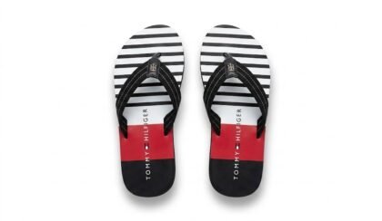 Tommy Hilfiger Striped Flip Flops para Mujer – Talla 9 – Rayas Negras y Blancas