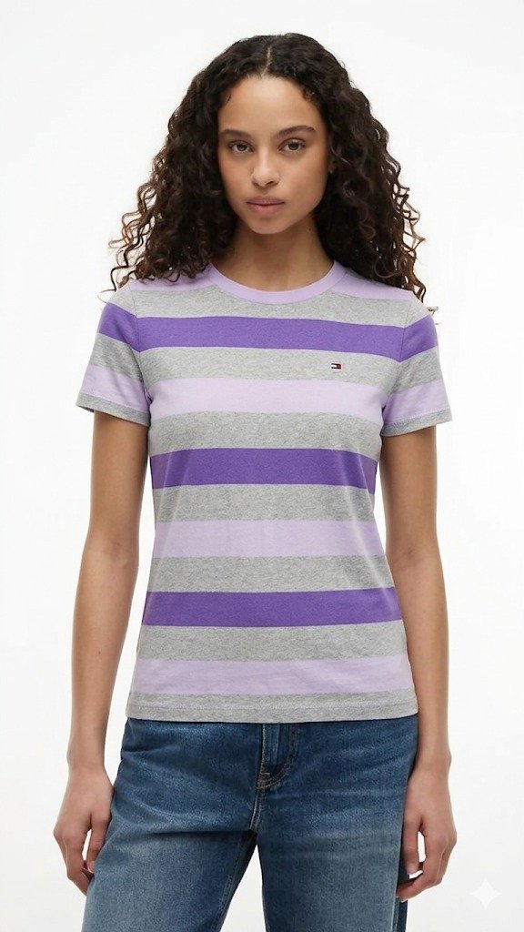 Tommy Hilfiger Rugby Stripe Crewneck T‑Shirt – Gris Morado Lila – Talla M - Image 3