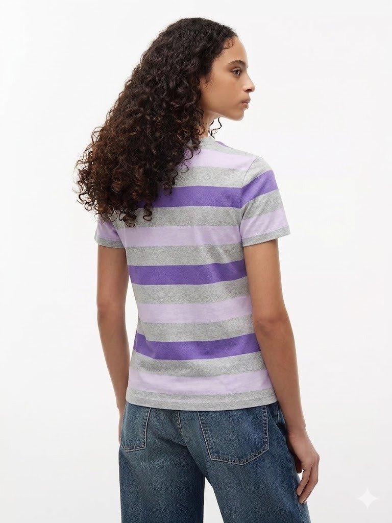 Tommy Hilfiger Rugby Stripe Crewneck T‑Shirt – Gris Morado Lila – Talla M - Image 2