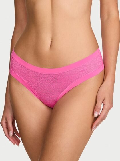Victoria’s Secret No-Show Leopard Lace Thong Panty Flower Pink