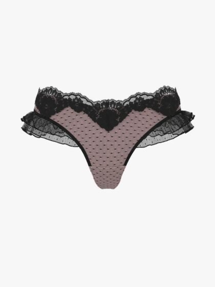 Victoria’s Secret Tease Mesh Lace-Trim High-Leg Thong Panty Black