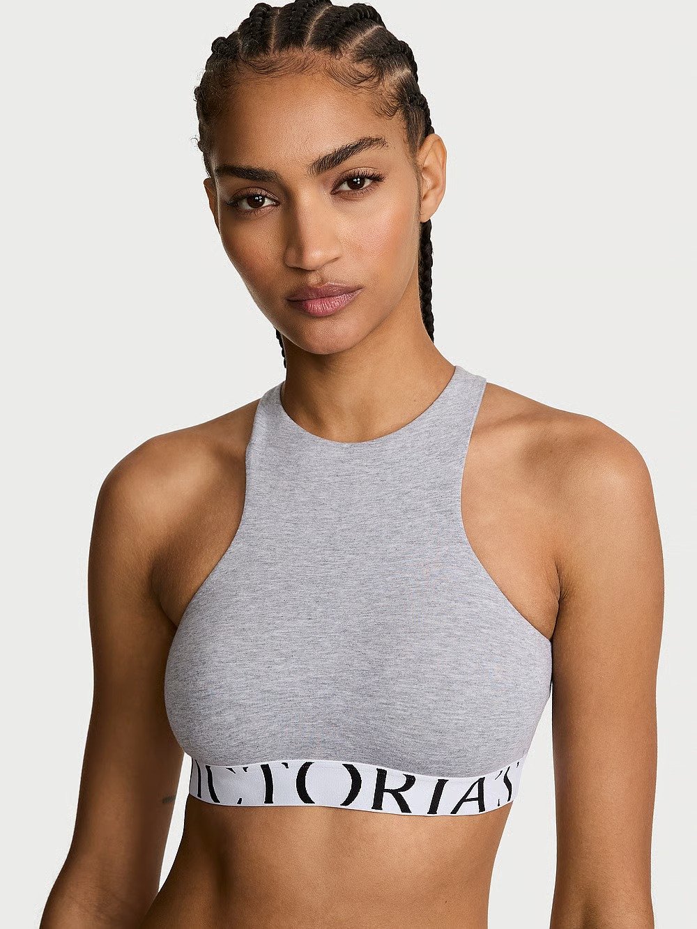 Cotton Exploded Logo Unlined High-Neck Bralette – Medium Heather Grey | Victoria’s Secret - Image 2