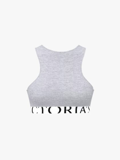 Cotton Exploded Logo Unlined High-Neck Bralette – Medium Heather Grey | Victoria’s Secret