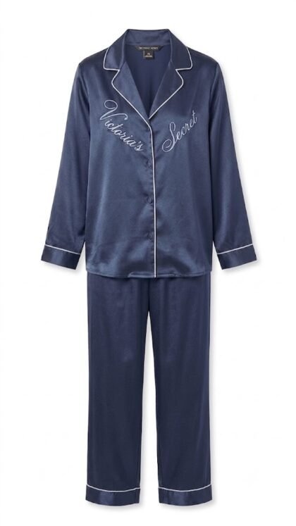 Victoria’s Secret Glazed Satin Long Pajama Set Dark Blue ST11281253 7D0G