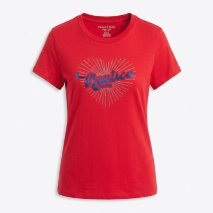 Nautica Rhinestone Bright Heart Graphic T-Shirt Tomales Red – Talla s