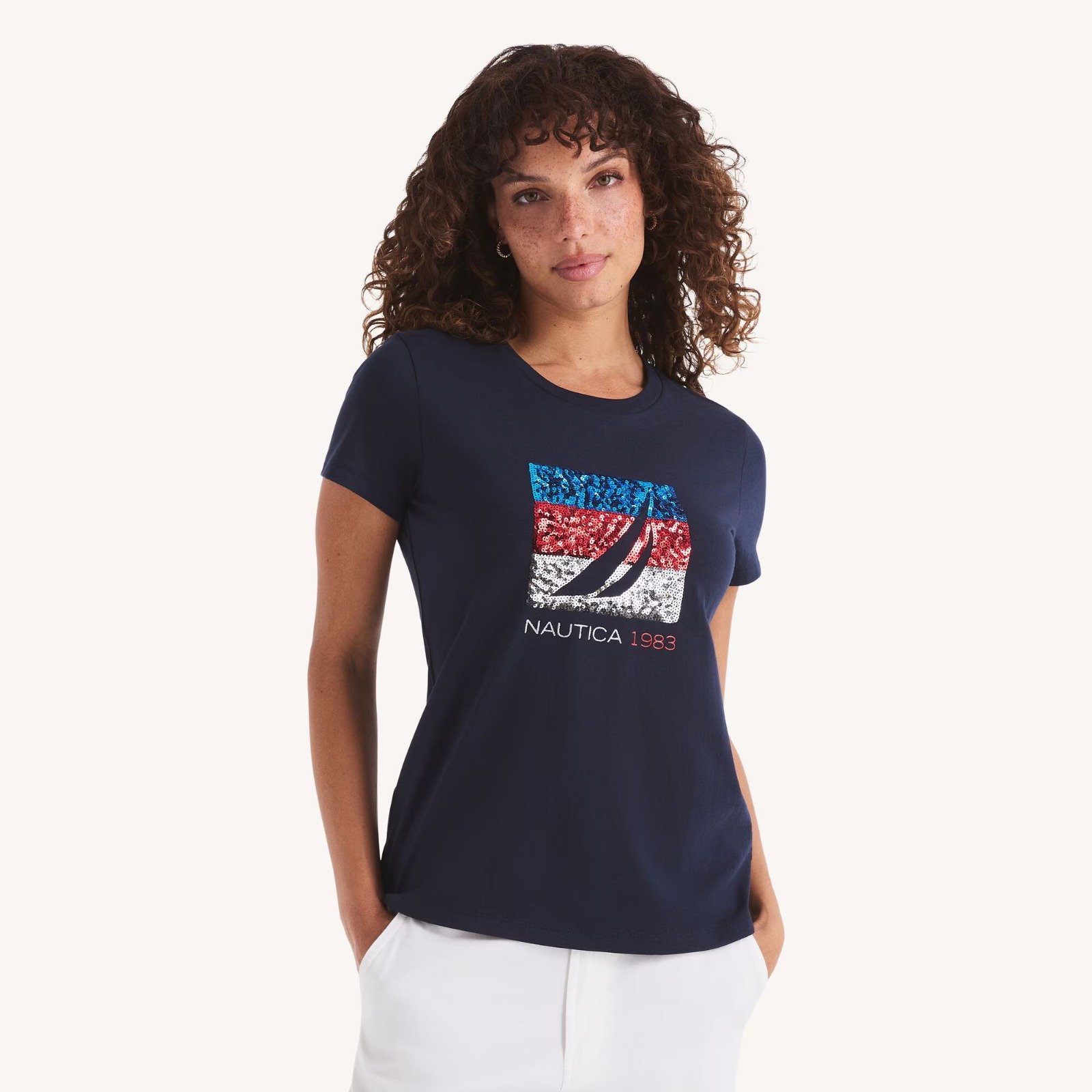 franela Nautica Sequin Americana Sailing Graphic T-Shirt Stellar Blue Heather – Talla S - Image 2