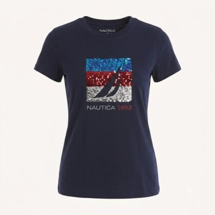 franela Nautica Sequin Americana Sailing Graphic T-Shirt Stellar Blue Heather – Talla S
