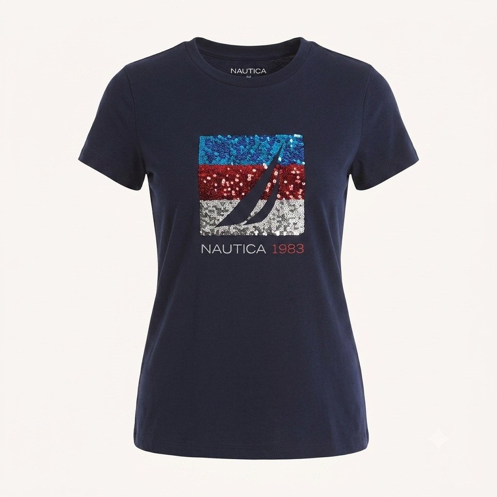 franela Nautica Sequin Americana Sailing Graphic T-Shirt Stellar Blue Heather – Talla S