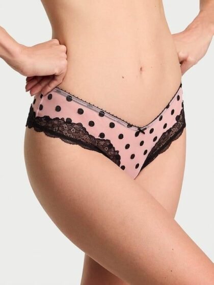 Victoria’s Secret Pink Polka Dot Lacie Cheeky Panty Black Lace