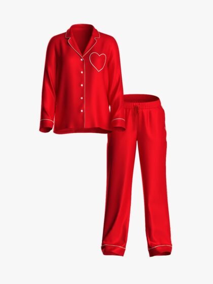 Victoria’s Secret Signature Satin Heart Long Pajama Set – Bright Vermillion – Talla M