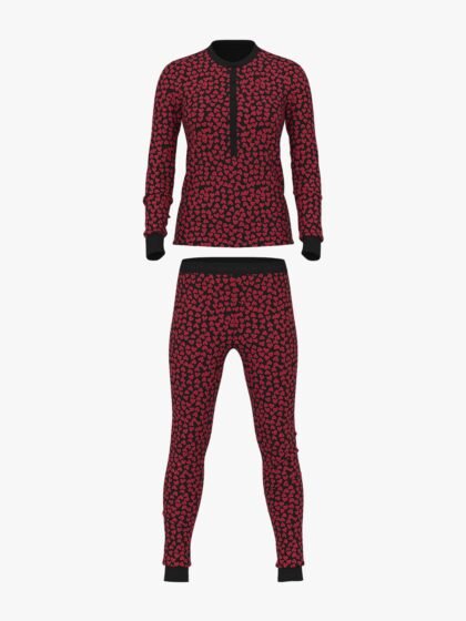 Victoria’s Secret Soft Thermal Henley Long Pajama Set Black Lipstick Scattered Hearts