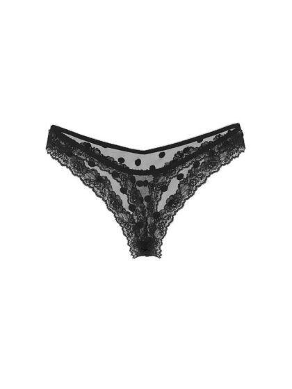 Victoria’s Secret Tease Mesh Lace-Trim High-Leg Thong Panty Black