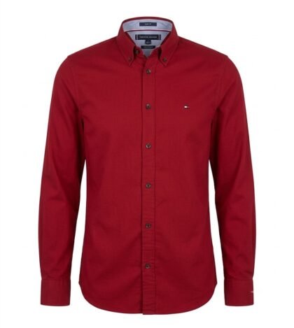 Tommy Hilfiger Red Slim Fit Shirt – Camisa Manga Larga Vinotinto – Talla XL