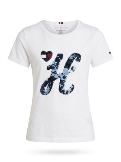 Tommy Hilfiger Kids’ Sequin Logo T-Shirt White – Talla 8-10