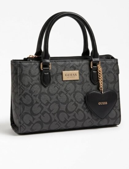 Bolso GUESS Coal Castalia Satchel Gris con Logo y Herrajes Dorados