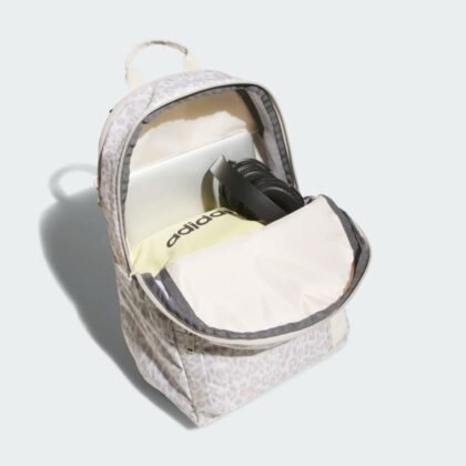 Mochila Adidas Originals Premise 2.0 Estampado Leopardo Beige Alumina con Bolsillos Laterales y Funda Interior
