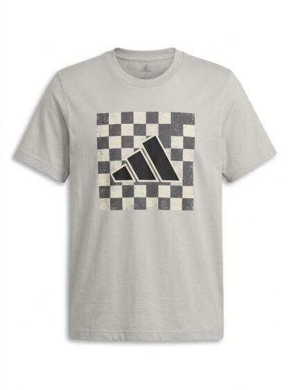 Camiseta Manga Corta para Hombre Adidas M Box Logo Tee (KR2125) - Gris Claro con Estampado Cuadriculado - Talla M