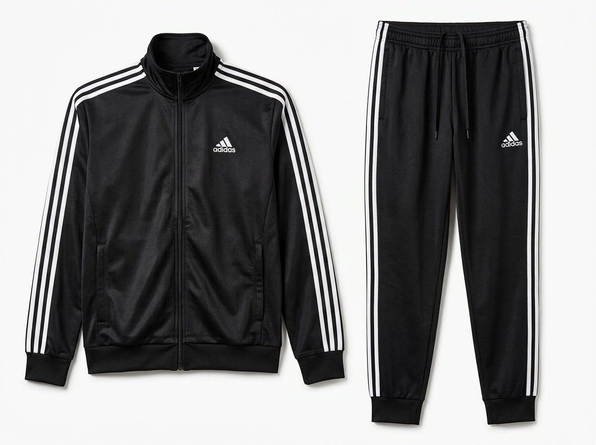 Conjunto de Mono Deportivo 2 Piezas Tricot para Hombre Adidas (Chaqueta + Pantalón) - Negro con Franjas Blancas (1896539) - Talla L