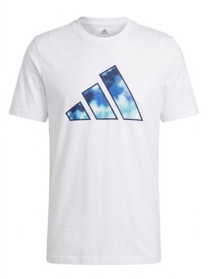 Franela Camiseta Adidas Logo Fill - Blanco con Logo Azul Difuminado - Talla XL para Hombre