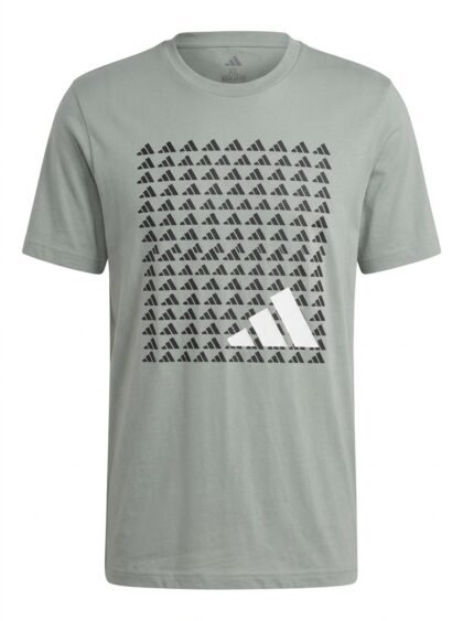 Franela Camiseta Adidas Monogram Regular Fit - Gris Piedra / Verde Salvia (Silver Pebble) - Talla XL para Hombre