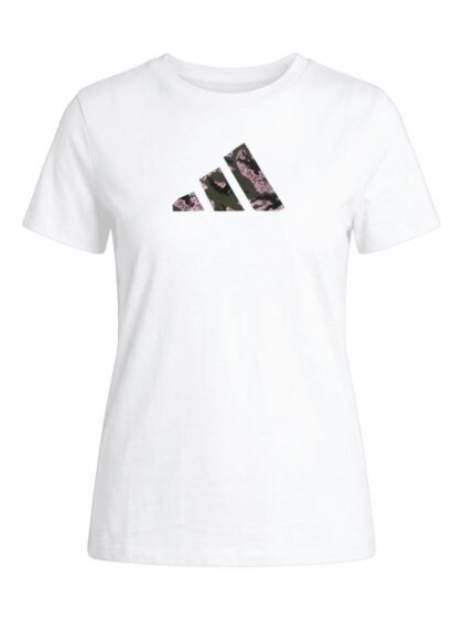 Franela Camiseta Adidas Camo Logo - Blanco con Estampado Camuflaje y Rosa - Talla M para Mujer