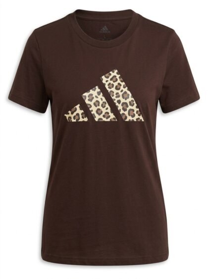 Franela Camiseta Adidas Animal Print Logo - Marrón Chocolate Oscuro (Dark Brown) - Talla L para Mujer
